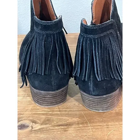 Lucky Brand Black Suede Fringe Ankle Boots Women’s Size 7 Western Boho Booties - Picture 6 of 9